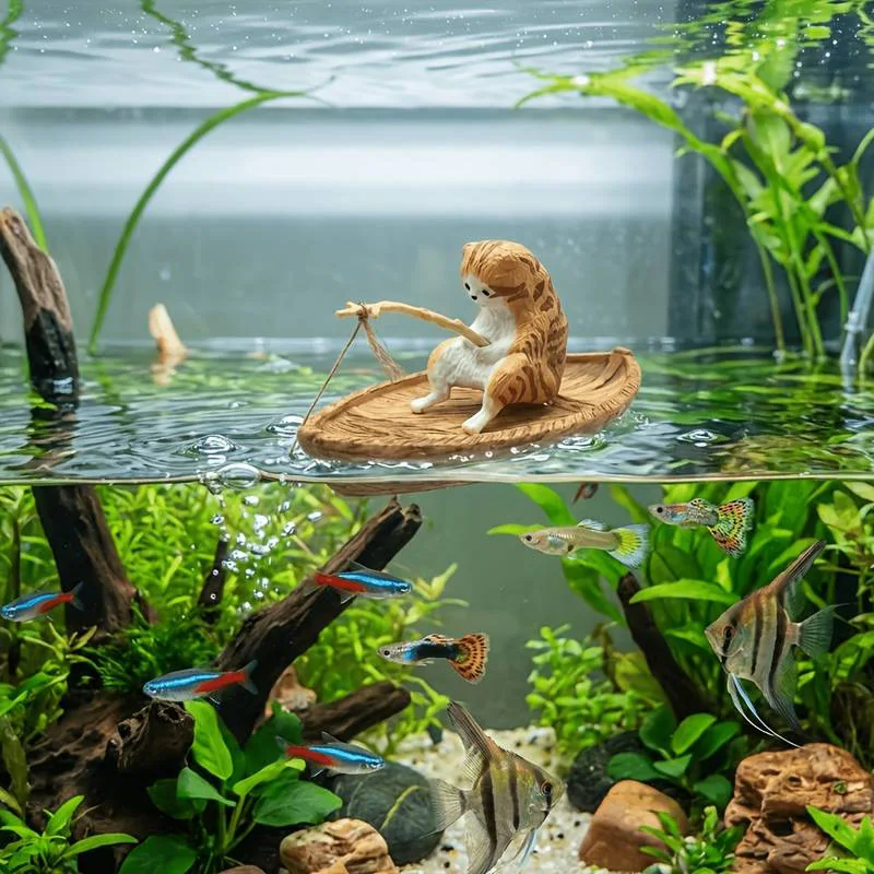 1PCS Creative Cat Fishing Boat - Aquarium Marineland ulasan dan harga