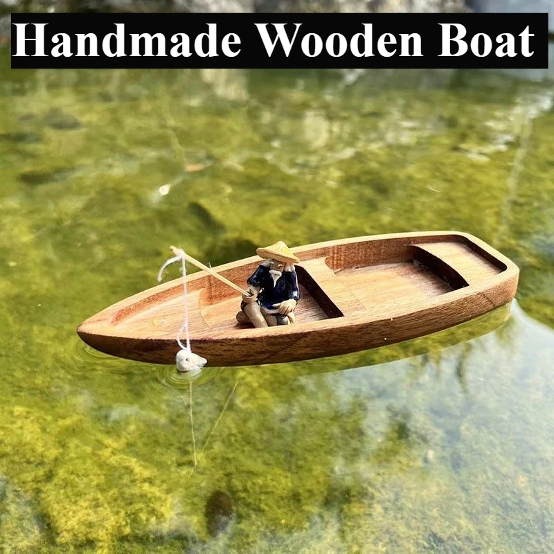 Handmade Wooden Boat Mini Floa - Aquarium Marineland ulasan dan harga