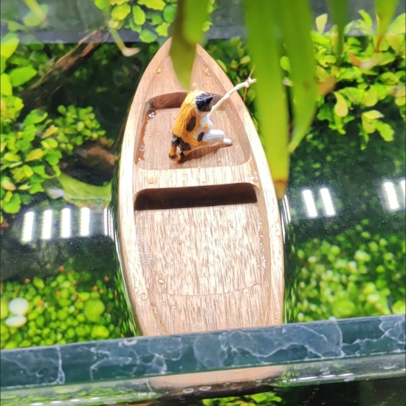 Handmade Wooden Boat Mini Floa - Aquarium Marineland ulasan dan harga