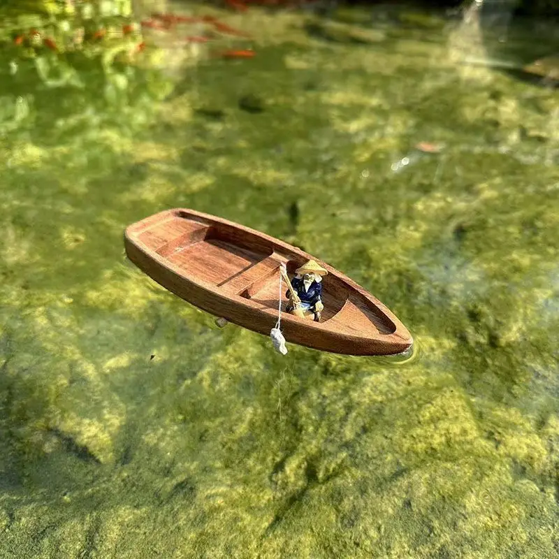 Handmade Wooden Boat Mini Floa - Aquarium Marineland ulasan dan harga