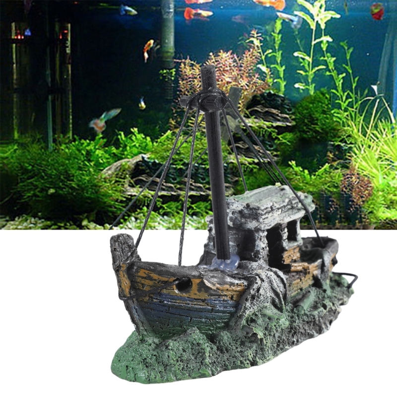 Aquarium Sunken Ship Decoratio - Aquarium Marineland ulasan dan harga