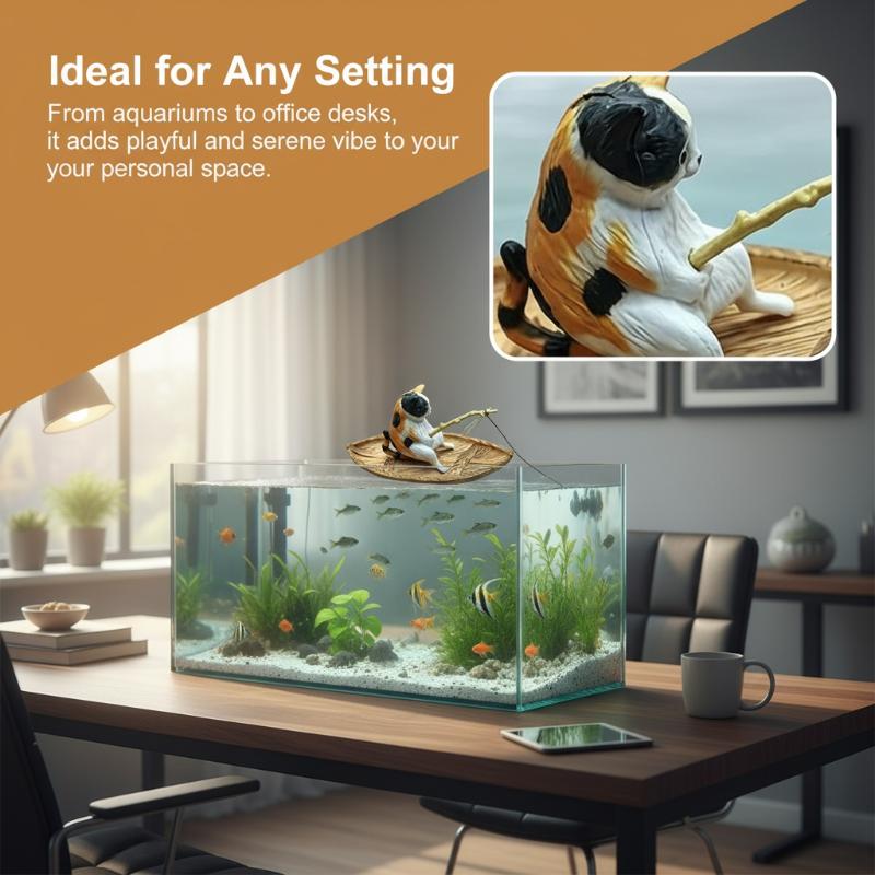Resin Cat Fishing Boat Aquariu - Aquarium Marineland ulasan dan harga