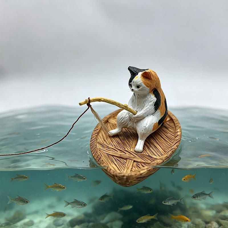 Resin Cat Fishing Boat Aquariu - Aquarium Marineland ulasan dan harga